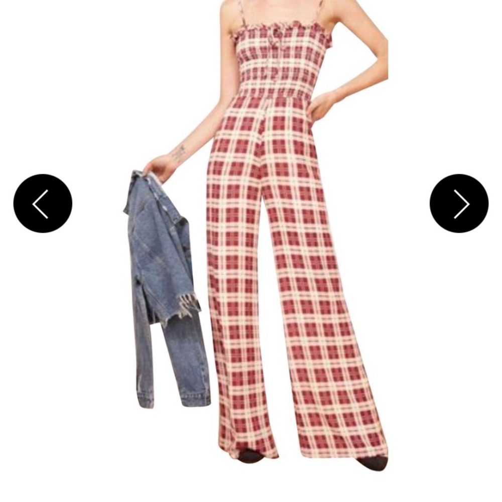 Red Pompano Highland White Check Plaid Romper/Jumpsuit